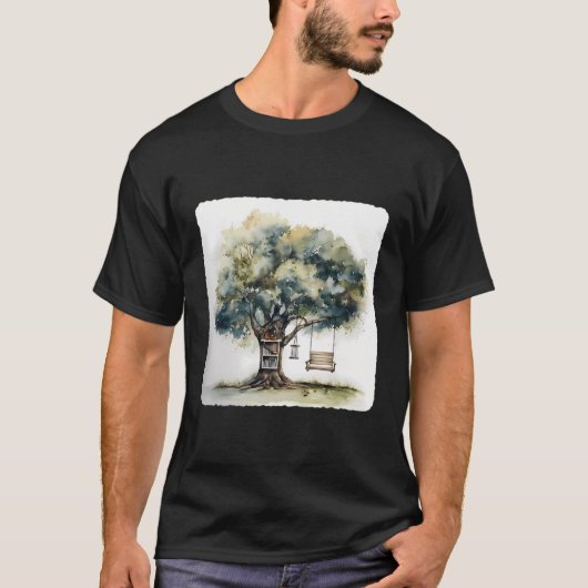 Een boompje met een schommel en een boekenplank Na T-shirt (Voorkant)