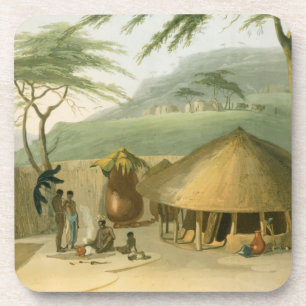Een Boosh-Wannah Hut, bord 7 van 'African Scenery' Bier Onderzetter