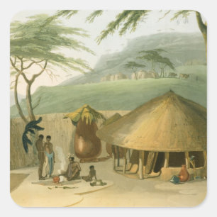 Een Boosh-Wannah Hut, bord 7 van 'African Scenery' Vierkante Sticker