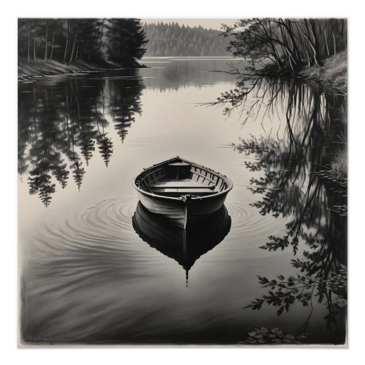 Een boot in de rivier perfect poster (Voorkant)