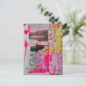 Een boot Mixed media collage Roze Geel Briefkaart (Staand voorkant)