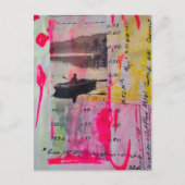 Een boot Mixed media collage Roze Geel Briefkaart (Voorkant)