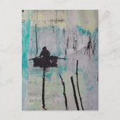 Een boot Mixed media collage Zwart Wit Blauw Briefkaart (Voorkant)