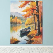 Een boot op een meer die waterverf schildert canvas afdruk (Insitu (Houten vloer))