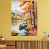 Een boot op een meer die waterverf schildert canvas afdruk (Insitu (Woonkamer))