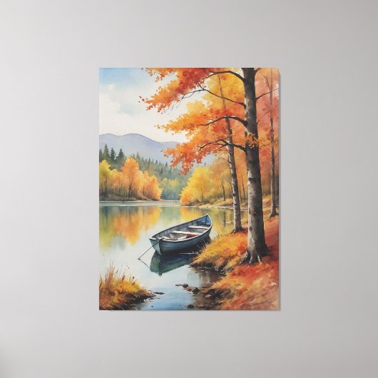 Een boot op een meer die waterverf schildert canvas afdruk (Voorkant)