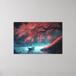 Een boot op een waterlichaam canvas afdruk