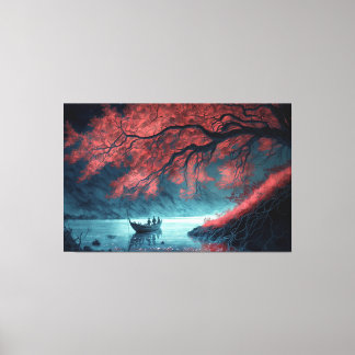 Een boot op een waterlichaam canvas afdruk