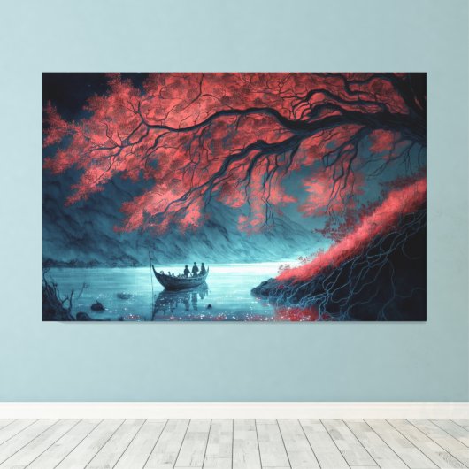 Een boot op een waterlichaam canvas afdruk (Insitu (Houten vloer))