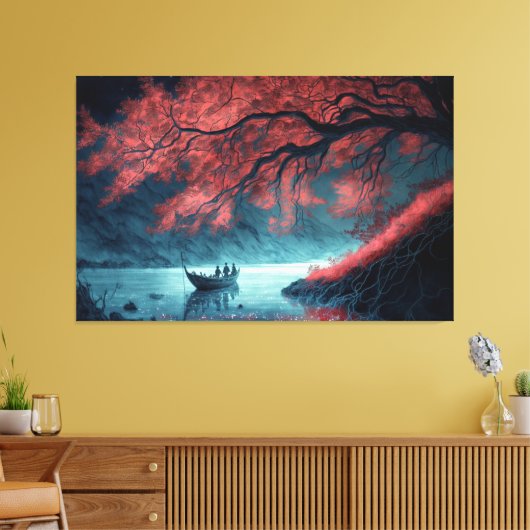 Een boot op een waterlichaam canvas afdruk (Insitu (Woonkamer))