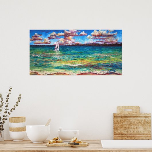 Een boot op het Jamaicaanse Zee Poster (Keuken)