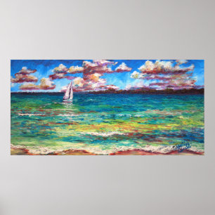 Een boot op het Jamaicaanse Zee Poster
