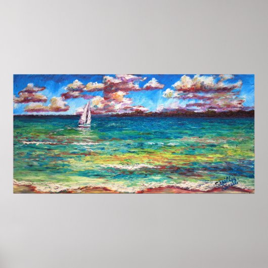 Een boot op het Jamaicaanse Zee Poster (Voorkant)