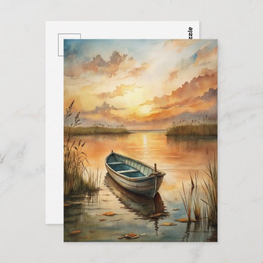 Een boot op het meer briefkaart (Voorkant / Achterkant)