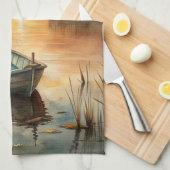 Een boot op het meer theedoek (Quarter Fold)