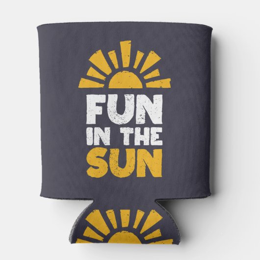 Een bord dat plezier op de zon zegt blikjeskoeler (Achterkant)