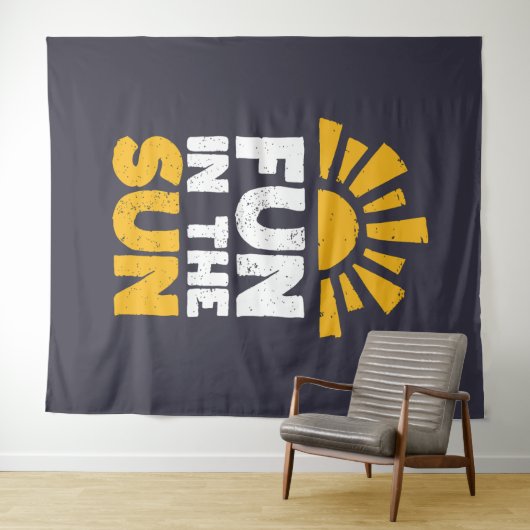 Een bord dat plezier op de zon zegt wandkleed (In Situ (horizontaal))