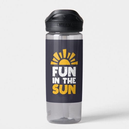 Een bord dat plezier op de zon zegt waterfles (Achterkant)