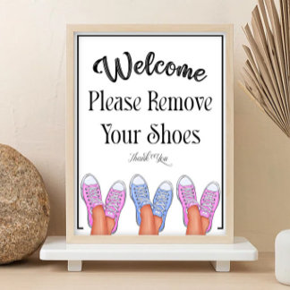 Een bordje 'gelieve schoenen uit te trekken' poster