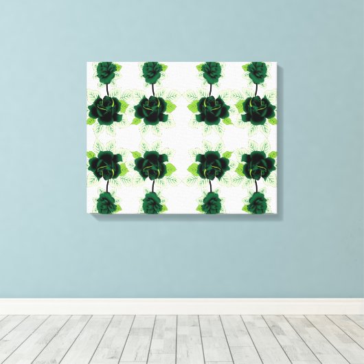 Een bos groene bloemen op een witte achtergrond canvas afdruk (Insitu (Houten vloer))