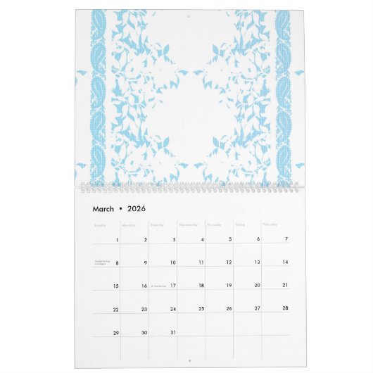 Een bos groene bloemen op een witte achtergrond kalender (Mar 2026)