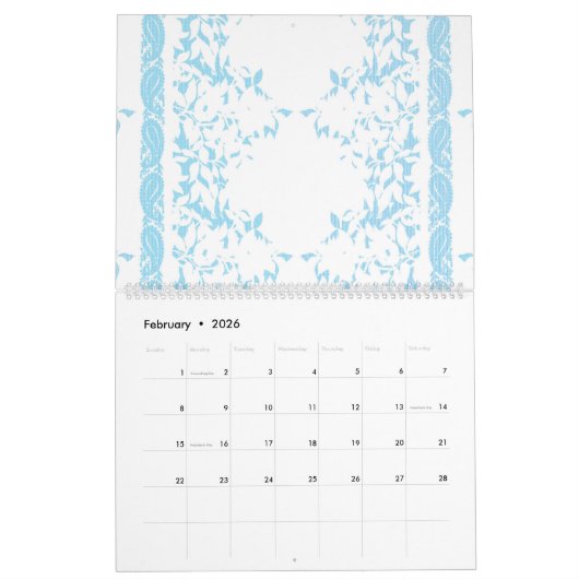 Een bos groene bloemen op een witte achtergrond kalender (Feb 2026)