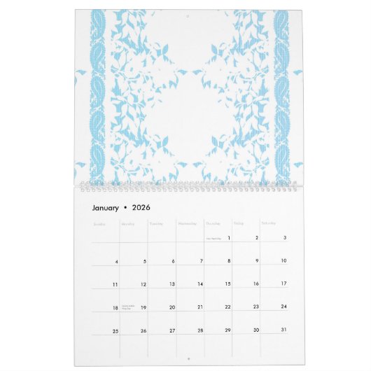 Een bos groene bloemen op een witte achtergrond kalender (Jan 2026)