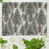 Een bos met sneeuw bedekte kerstbomen theedoek (Gevouwen)