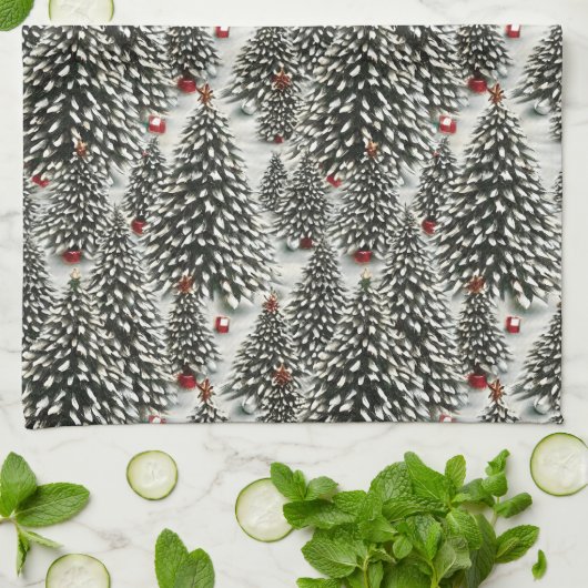 Een bos met sneeuw bedekte kerstbomen theedoek (Gevouwen)