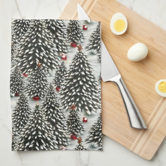 Een bos met sneeuw bedekte kerstbomen theedoek (Quarter Fold)