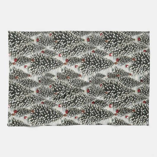 Een bos met sneeuw bedekte kerstbomen theedoek (Horizontaal)