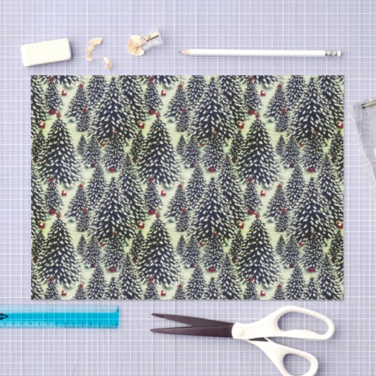 Een bos met sneeuw bedekte kerstbomen tissuepapier (Craft)