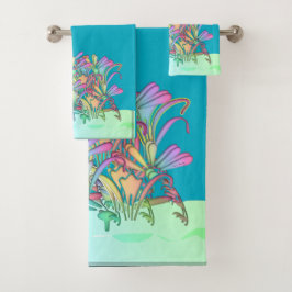 Een bos pastelbloemen azuurblauw bad handdoek
