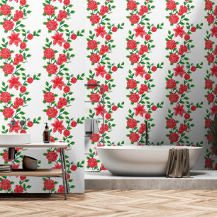 Een bos rode bloemen op een witte achtergrond behang
