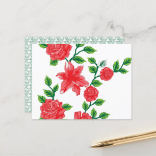 Een bos rode bloemen op een witte achtergrond briefkaart