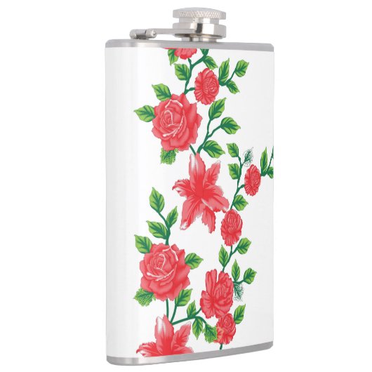 Een bos rode bloemen op een witte achtergrond heupfles (Rechts)