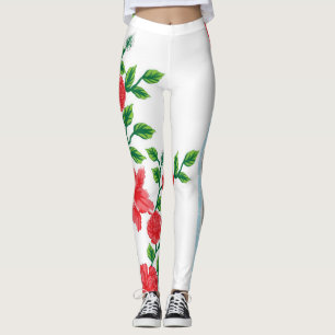 Een bos rode bloemen op een witte achtergrond leggings