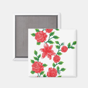 Een bos rode bloemen op een witte achtergrond magneet