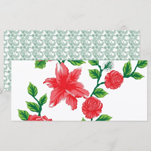 Een bos rode bloemen op een witte achtergrond menu (Voorkant / Achterkant)