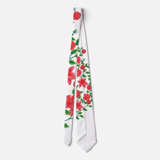 Een bos rode bloemen op een witte achtergrond stropdas (Achterkant)