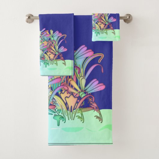 Een bos van pastelbloemen diep blauw bad handdoek (Insitu)
