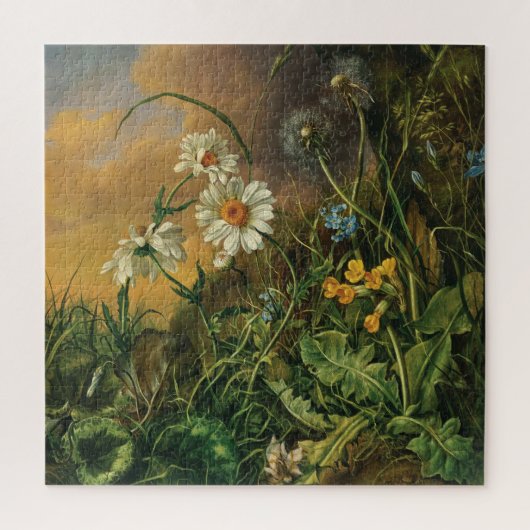 Een bosbodem met madeliefjes, primroses, ... legpuzzel (Verticaal)