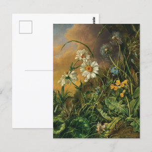 Een bosgrond met madeliefjes, sleutelbloemen, ... briefkaart