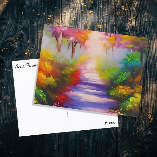 Een bospad door de herfstbladeren briefkaart