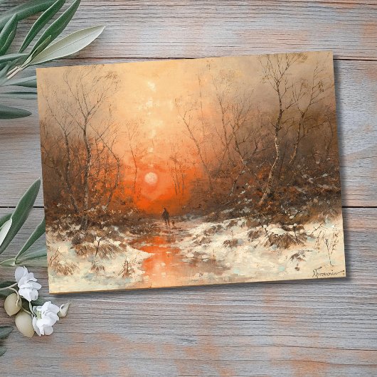 Een bospad met Hunter bij zonsondergang Briefkaart