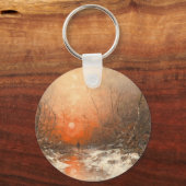 Een bospad met Hunter bij zonsondergang Sleutelhanger (Achterkant)