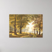 Een bospad met wandelaar in de herfst canvas afdruk (Voorkant)