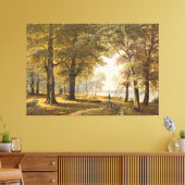 Een bospad met wandelaar in de herfst canvas afdruk (Insitu (Woonkamer))