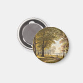 Een bospad met wandelaar in de herfst magneet (Voorkant / Achterkant)