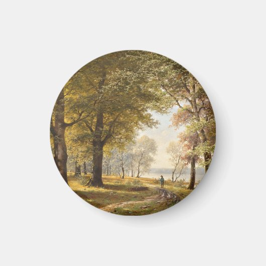 Een bospad met wandelaar in de herfst magneet (Voorkant)